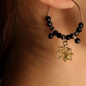 NEW SPIDER WEB BEADED HOOP HALLOWEEN EARRINGS #H15